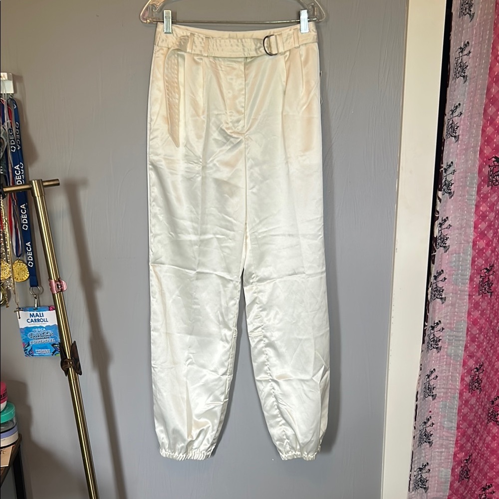Anthropologie cream satin jogger
